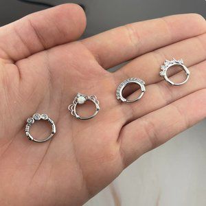 4Pcs 16G CZ Septum Rings Hinged Hoop Nose Rings 316L Surgical Steel